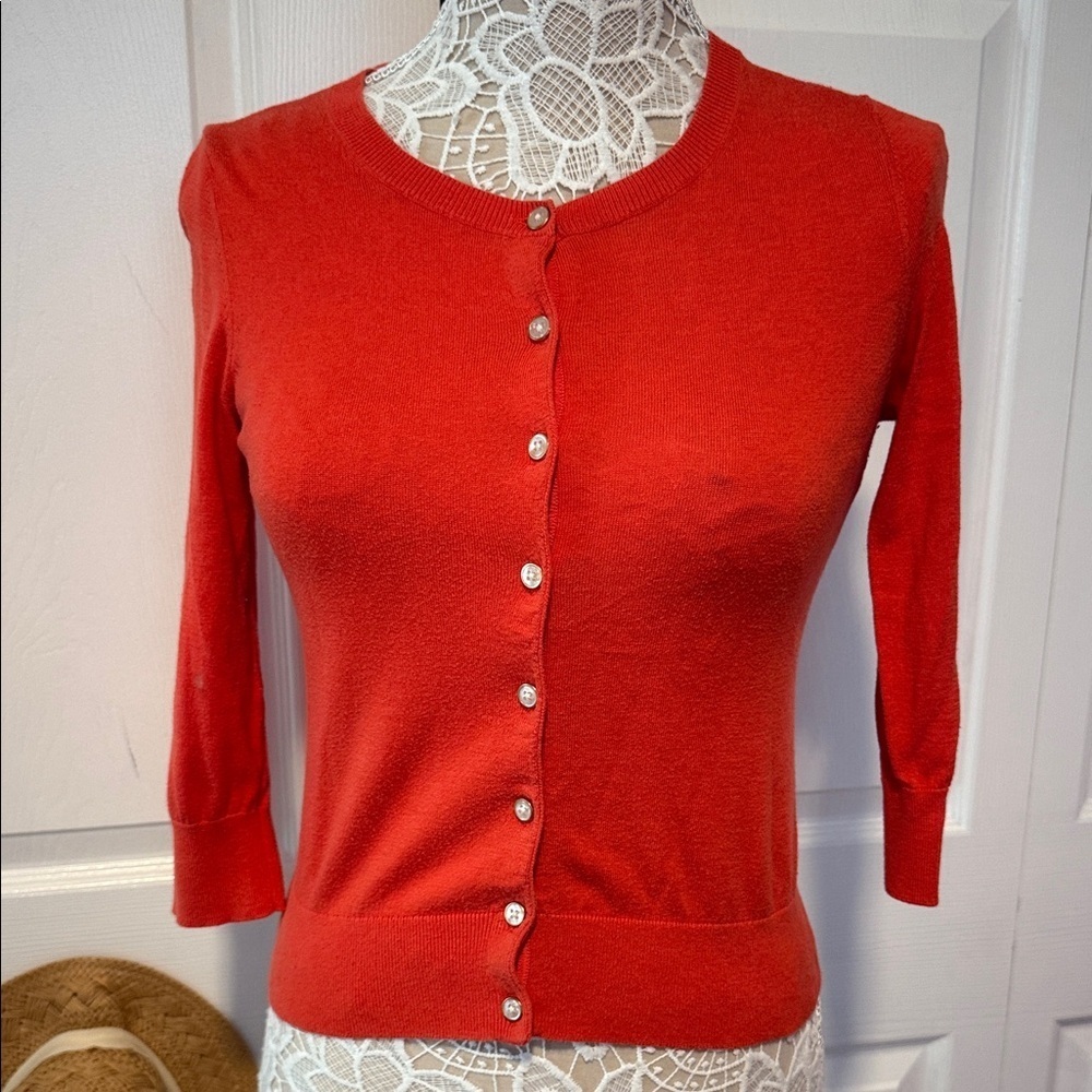Banana Republic Orange Button-Up Pearl Gold Buttons Cotton Silk Blend Sweater S